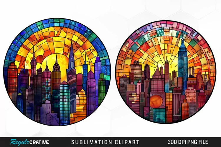 Watercolor Stained Glass City Fun Clipart