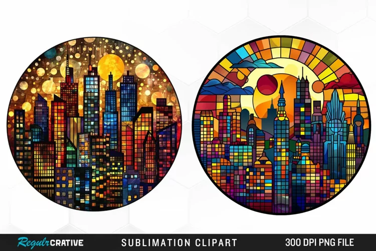 Watercolor Stained Glass City Fun Clipart