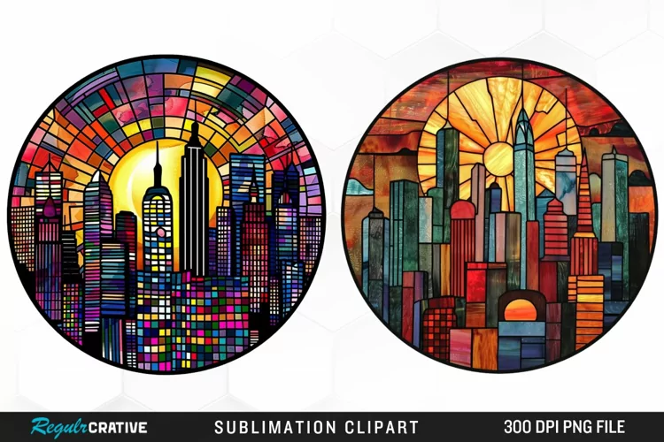Watercolor Stained Glass City Fun Clipart