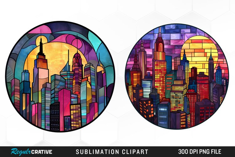 Watercolor Stained Glass City Fun Clipart