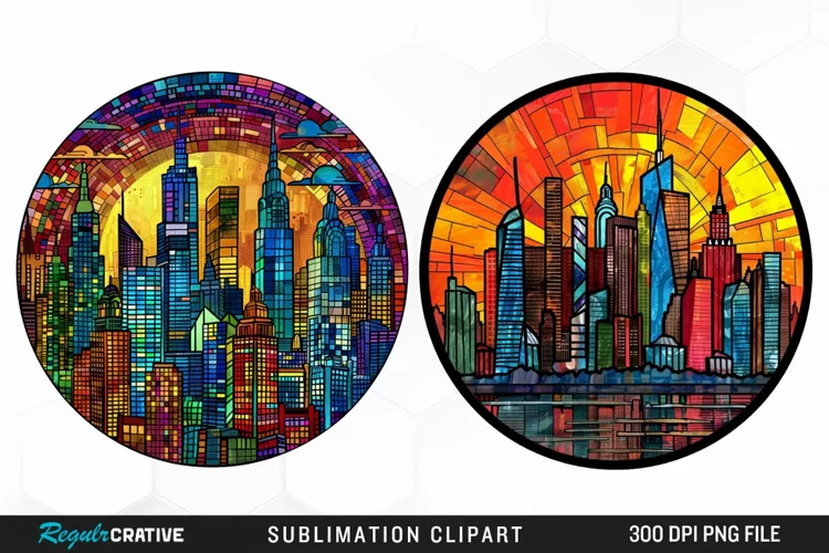 Watercolor Stained Glass City Fun Clipart