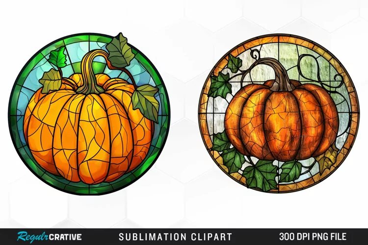 Watercolor Stained Glass Pumpkin Exquisite Clipart