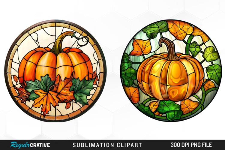 Watercolor Stained Glass Pumpkin PNG Set Clipart