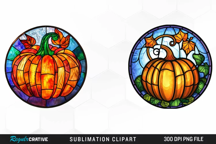 Watercolor Stained Glass Pumpkin Exquisite Clipart