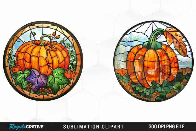 Watercolor Stained Glass Pumpkin Exquisite Clipart