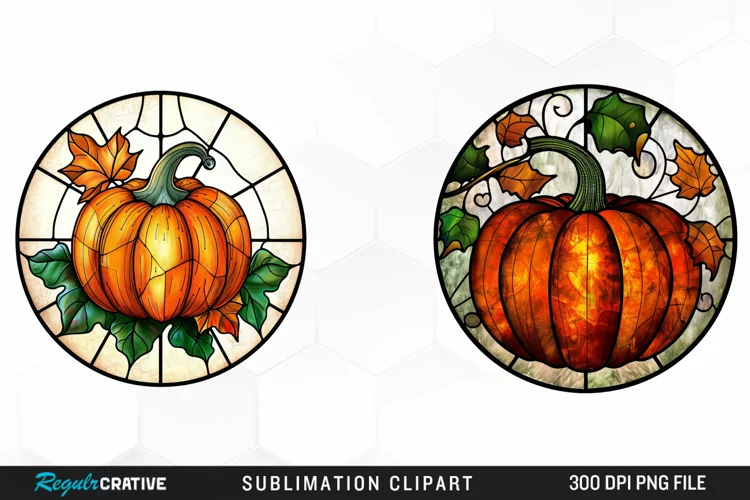 Watercolor Stained Glass Pumpkin Exquisite Clipart