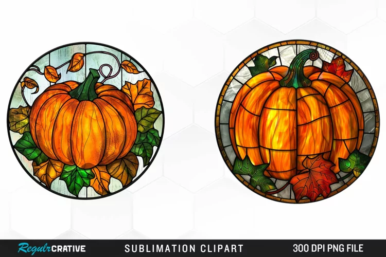 Watercolor Stained Glass Pumpkin Exquisite Clipart