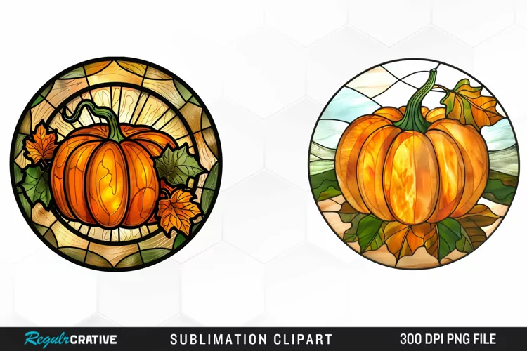 Watercolor Stained Glass Pumpkin Exquisite Clipart