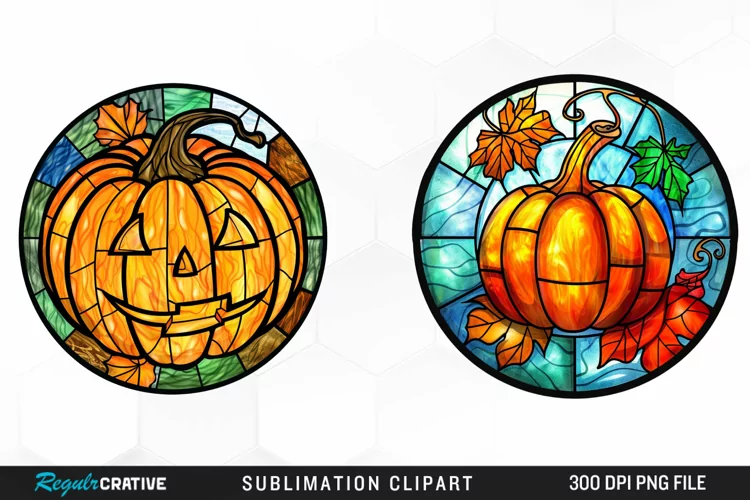 Watercolor Stained Glass Pumpkin Exquisite Clipart