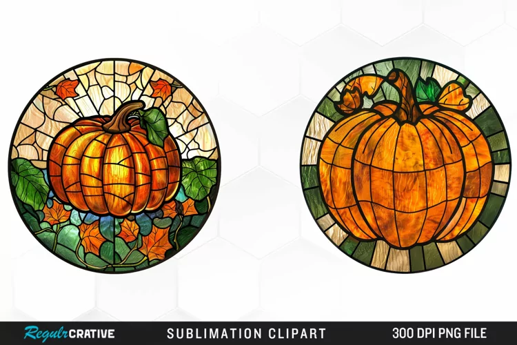 Watercolor Stained Glass Pumpkin Exquisite Clipart