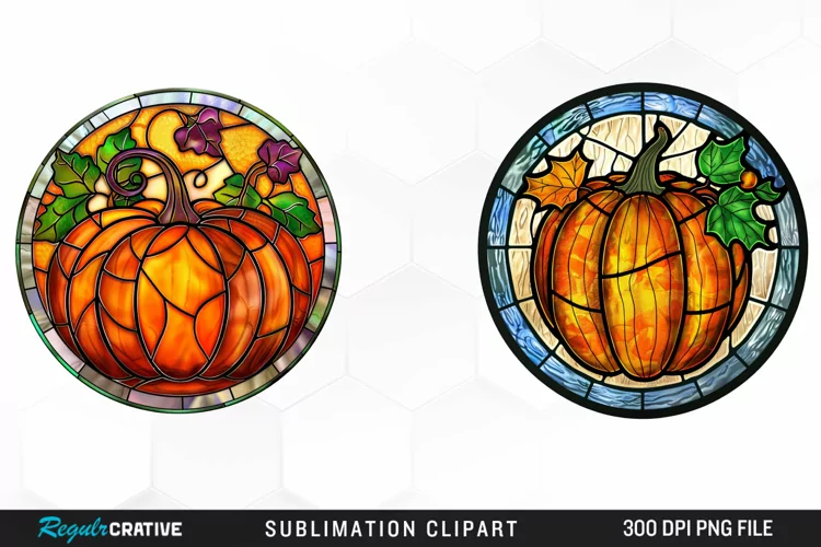 Watercolor Stained Glass Pumpkin Exquisite Clipart