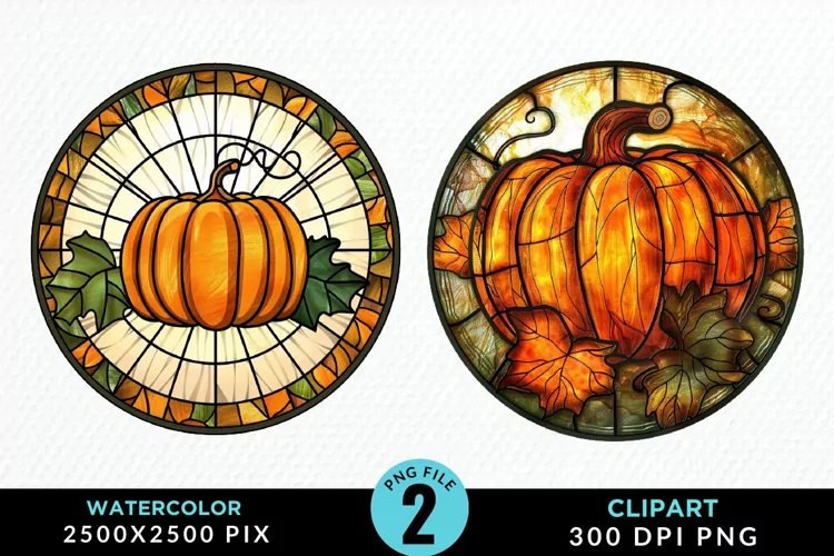 Watercolor Stained Glass Pumpkins PNG Clipart
