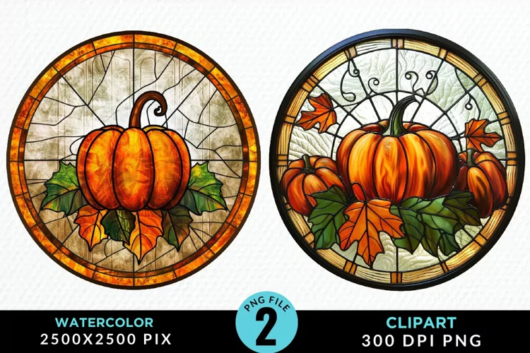 Watercolor Stained Glass Pumpkins PNG Clipart