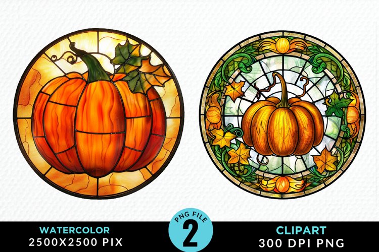 Watercolor Stained Glass Pumpkins PNG Clipart example image 1