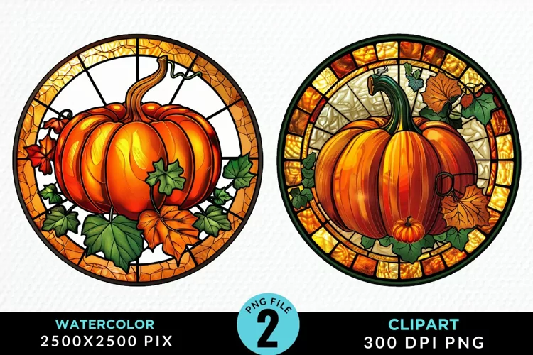 Watercolor Stained Glass Pumpkins PNG Clipart