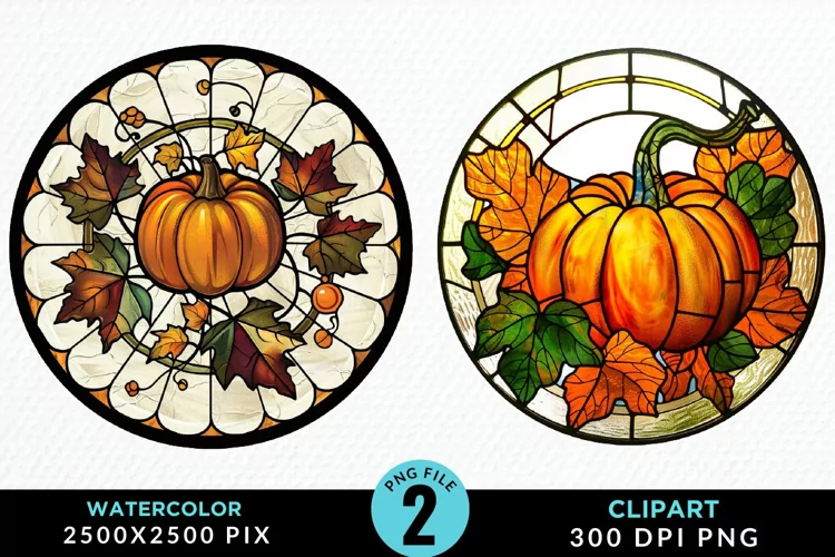 Watercolor Stained Glass Pumpkins PNG Clipart