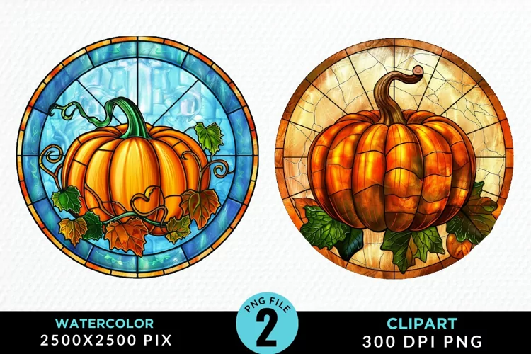 Watercolor Stained Glass Pumpkins PNG Clipart