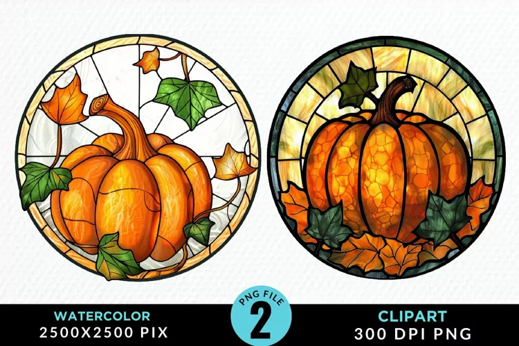 Watercolor Stained Glass Pumpkins PNG Clipart