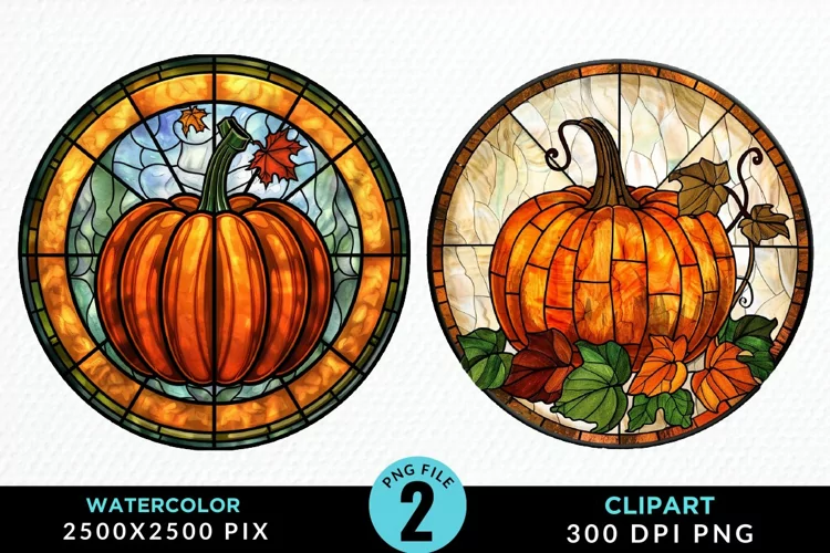 Watercolor Stained Glass Pumpkins PNG Clipart