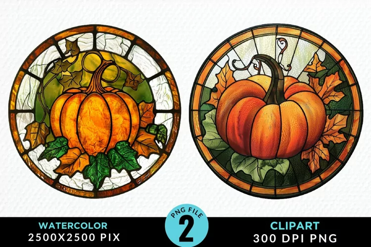 Watercolor Stained Glass Pumpkins PNG Clipart