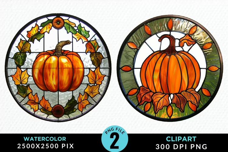Watercolor Stained Glass Pumpkins PNG Clipart