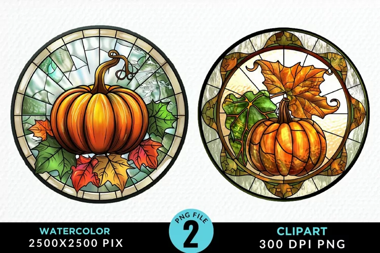 Watercolor Stained Glass Pumpkins PNG Clipart