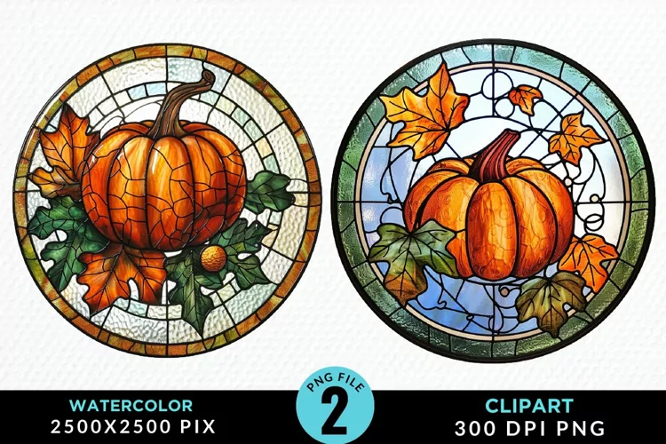Watercolor Stained Glass Pumpkins PNG Clipart