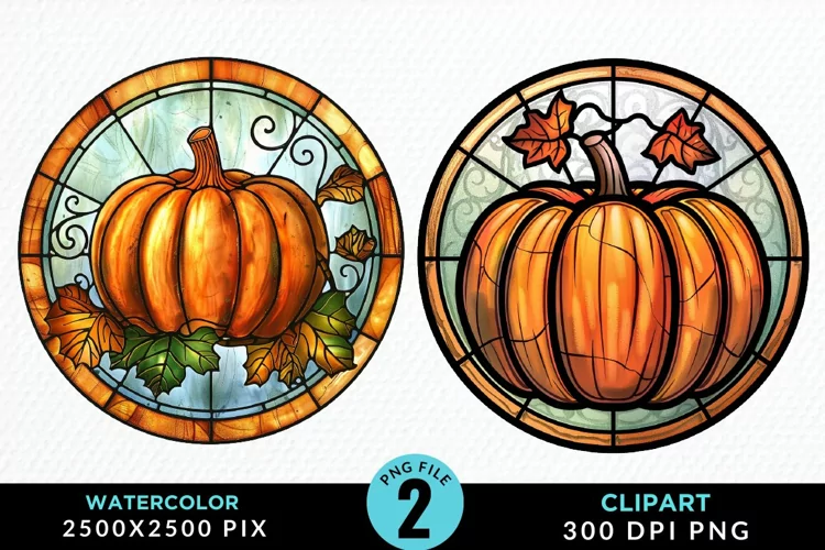 Watercolor Stained Glass Pumpkins PNG Clipart