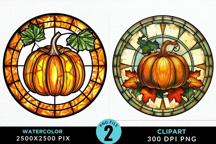 Watercolor Stained Glass Pumpkins PNG Clipart