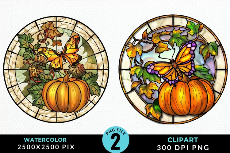 Stained Glass Pumpkins Sublimation PNG Clipart