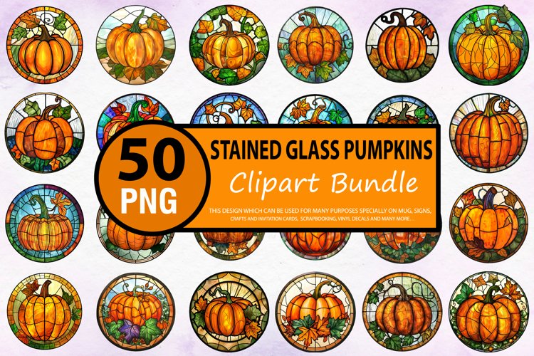 Watercolor Stained Glass Pumpkins Clipart Bundle example image 1