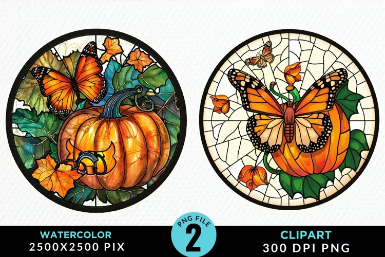 Stained Glass Pumpkins Sublimation PNG Clipart