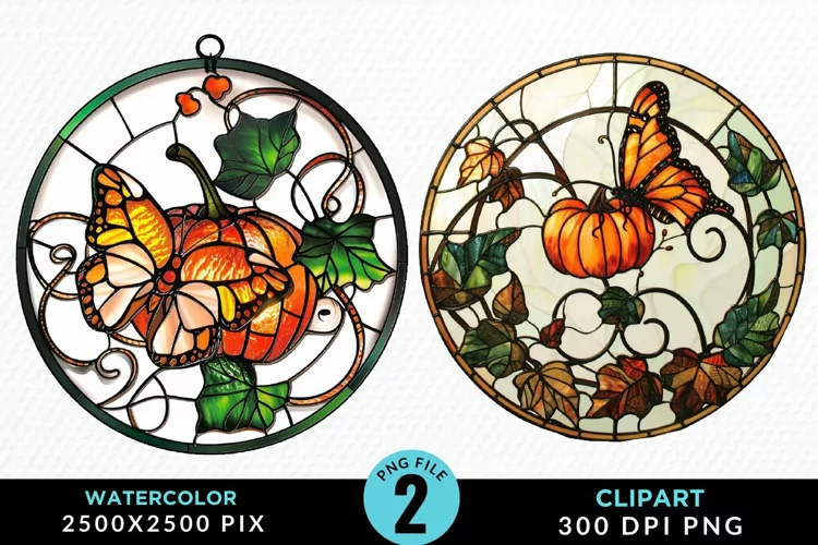 Stained Glass Pumpkins Illustration PNG Clipart