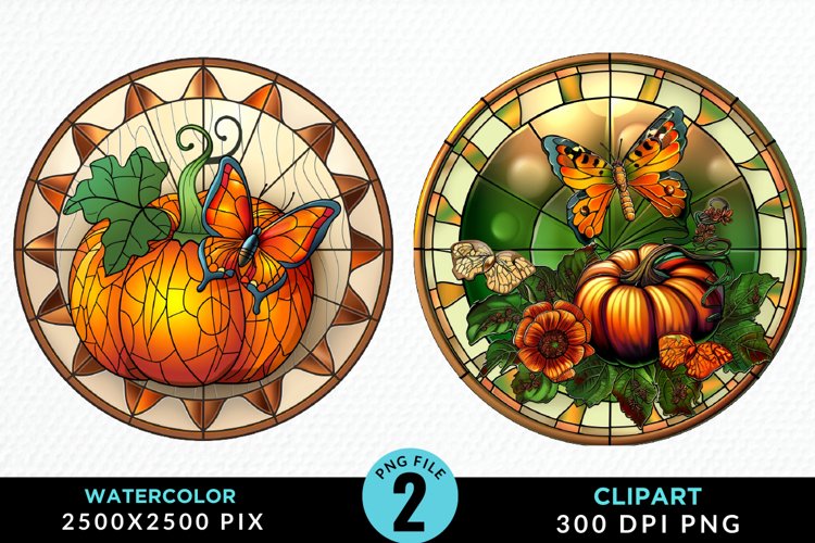 Stained Glass Pumpkins Sublimation PNG Clipart