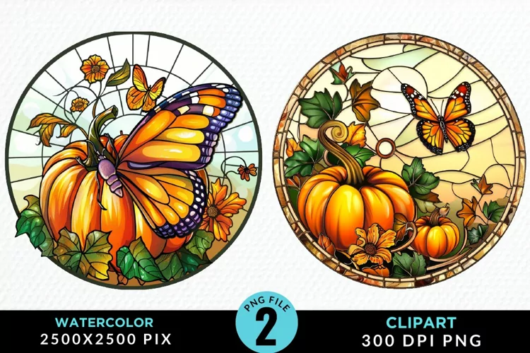 Stained Glass Pumpkins Sublimation PNG Clipart