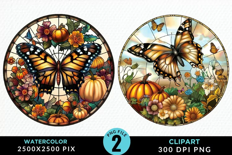 Stained Glass Pumpkins Sublimation PNG Clipart