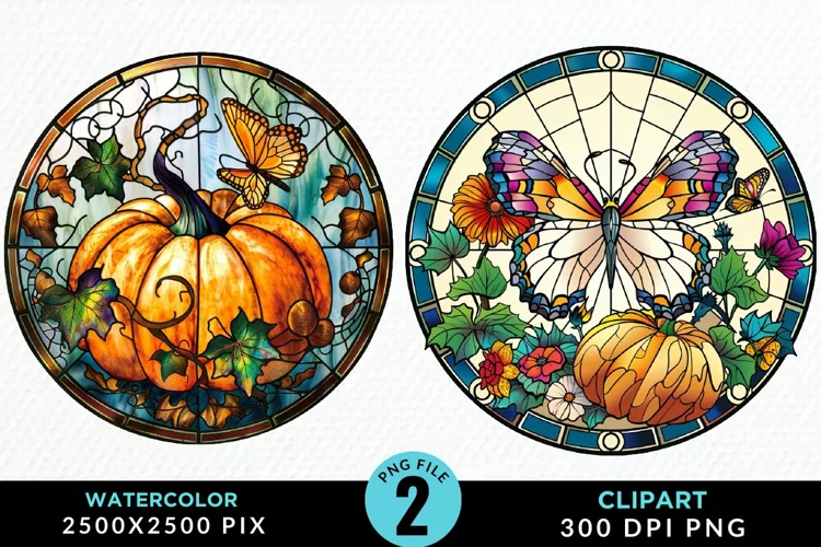 Stained Glass Pumpkins Sublimation PNG Clipart