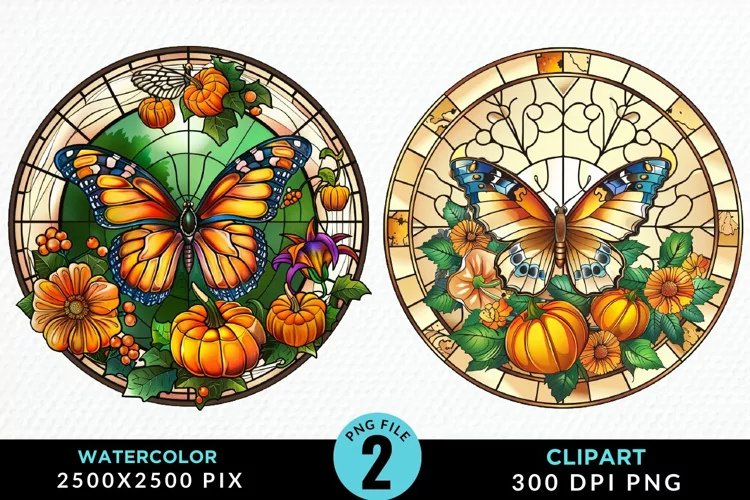Stained Glass Pumpkins Sublimation PNG Clipart