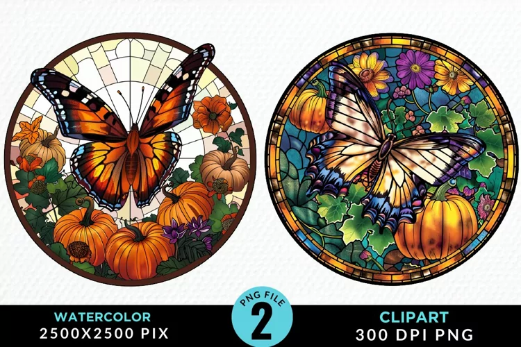 Stained Glass Pumpkins Sublimation PNG Clipart