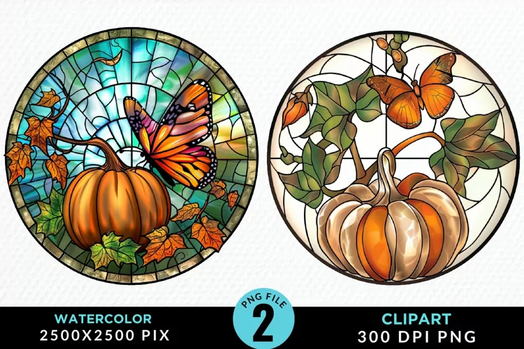 Stained Glass Pumpkins Sublimation PNG Clipart