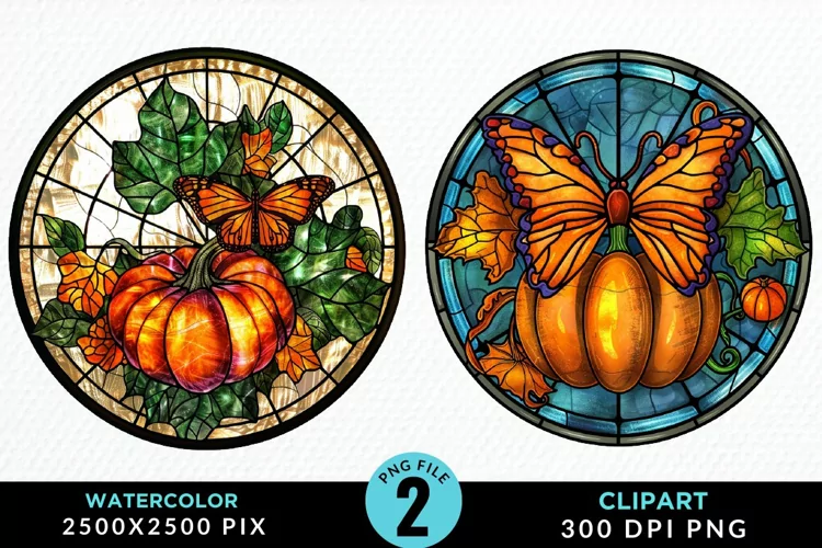 Stained Glass Pumpkins Sublimation PNG Clipart