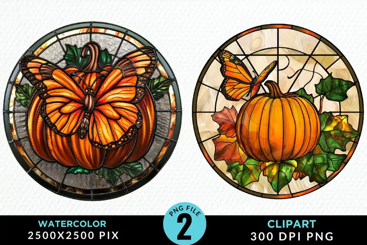 Stained Glass Pumpkins Illustration PNG Clipart