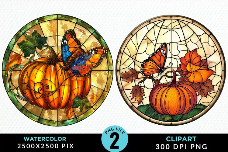 Stained Glass Pumpkins Sublimation PNG Clipart