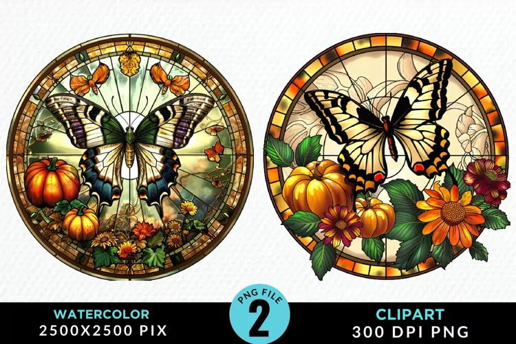 Stained Glass Pumpkins Sublimation PNG Clipart