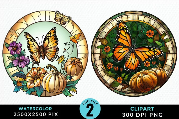 Stained Glass Pumpkins Illustration PNG Clipart