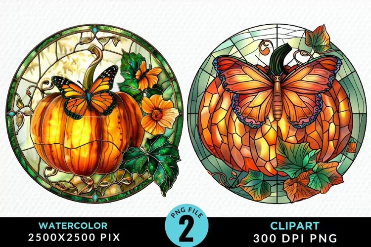 Stained Glass Pumpkins Illustration PNG Clipart