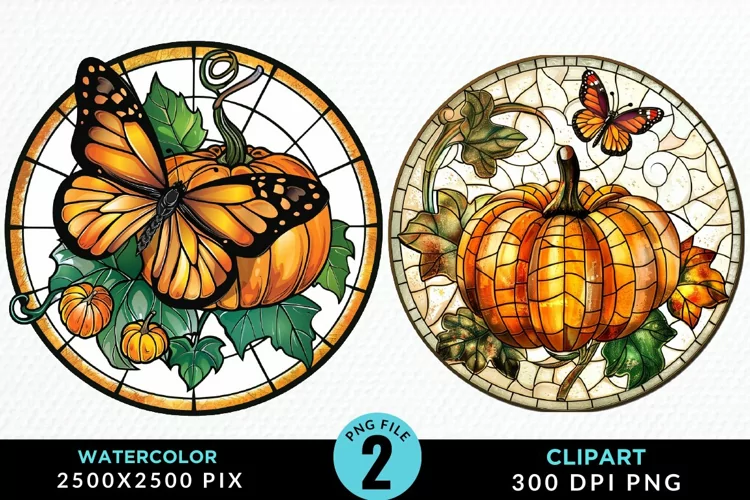 Stained Glass Pumpkins Illustration PNG Clipart
