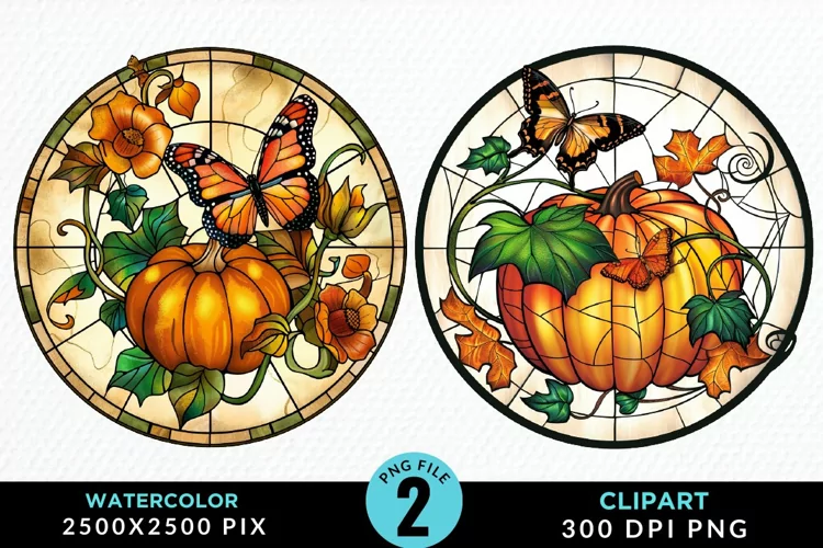 Stained Glass Pumpkins Sublimation PNG Clipart