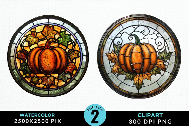 Watercolor Stained Glass Pumpkins PNG Clipart example image 1