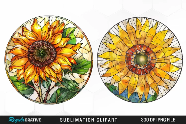 Stained Glass Sunflower Design Clipart